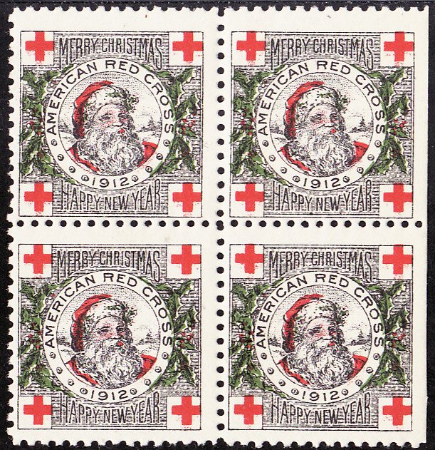 1912-1, WX10, 1912 U.S. Red Cross Christmas TB Seals, block/4, F, SE, MNH