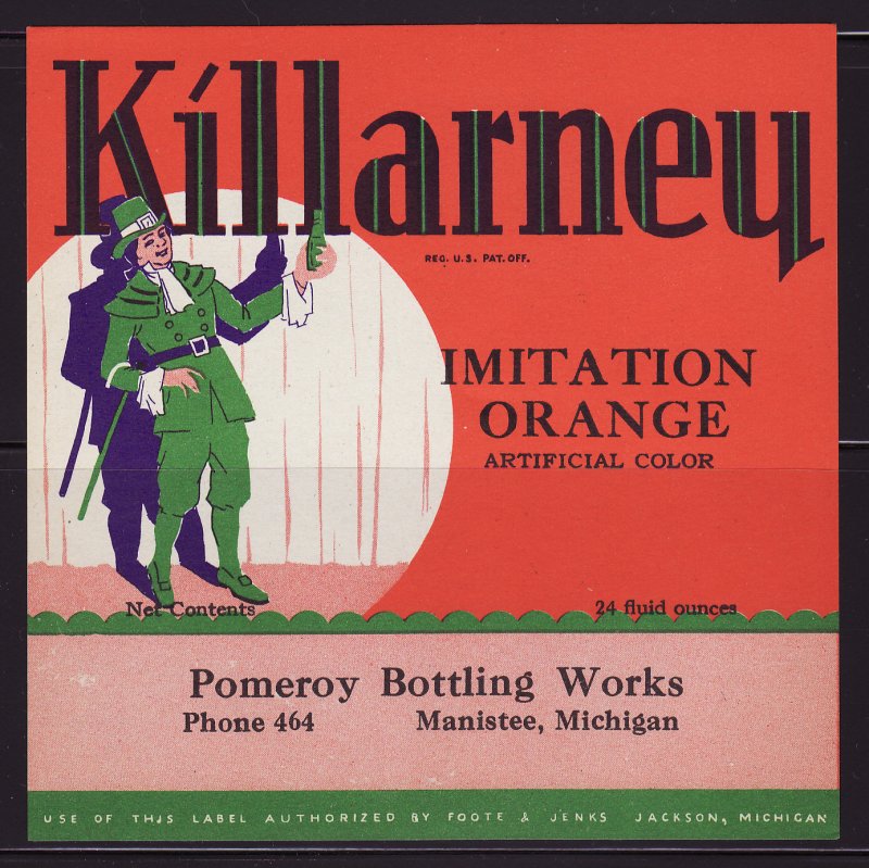 Killarney Orange Soda Label, 1930s