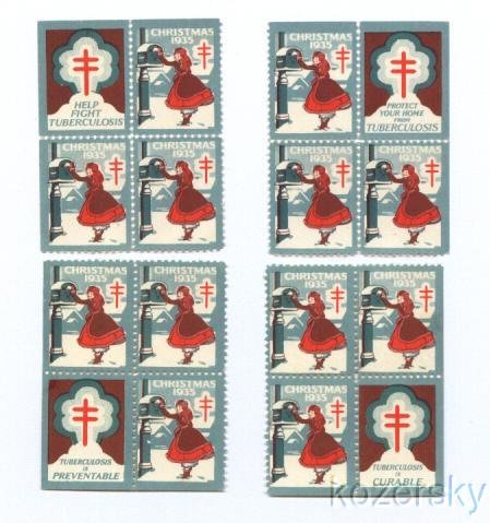  1935 U.S. Christmas Slogan Seals Block Collection, perf. 12 1/2 x 12 1/4