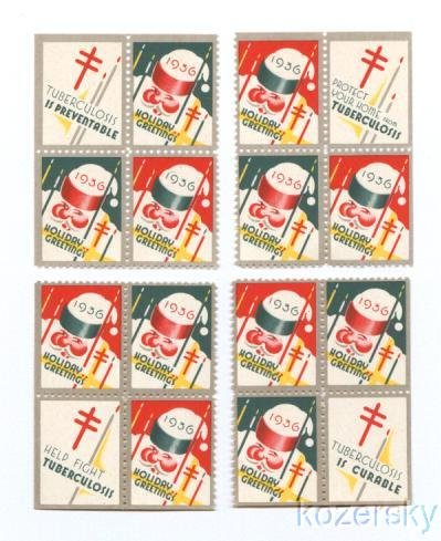 1936 U.S. Christmas Slogan Seals Block Collection, perf. 12 1/2