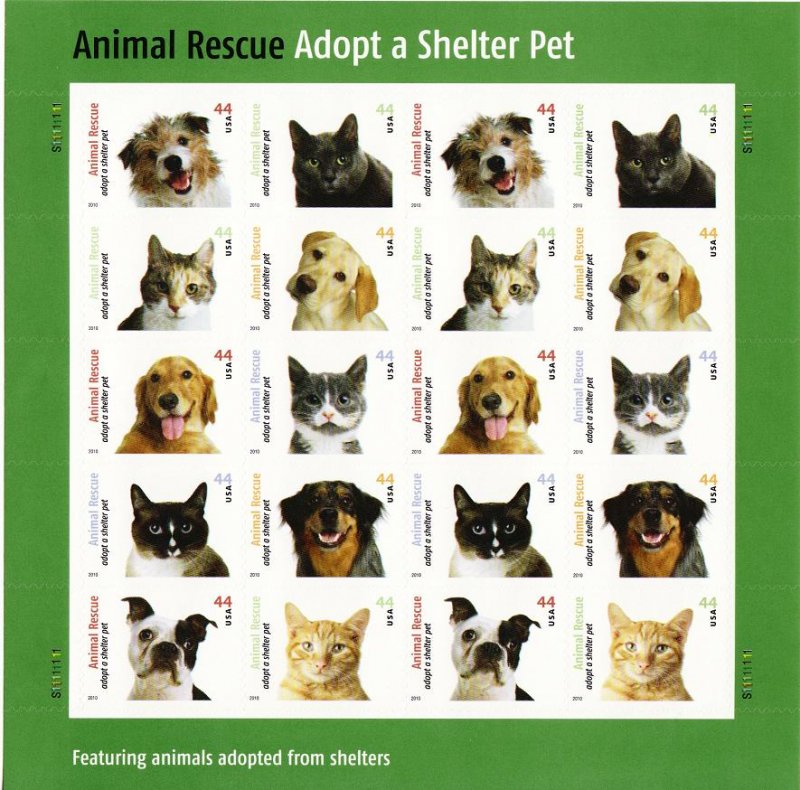 U.S. 4460a, Adopt A Shelter Pet, Sheet/20, VF, MNH