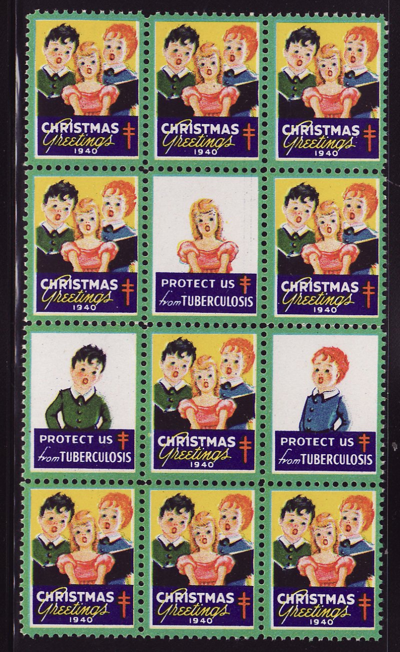 1940 U.S. Christmas Slogan Seals Block, perf. 12 1/2