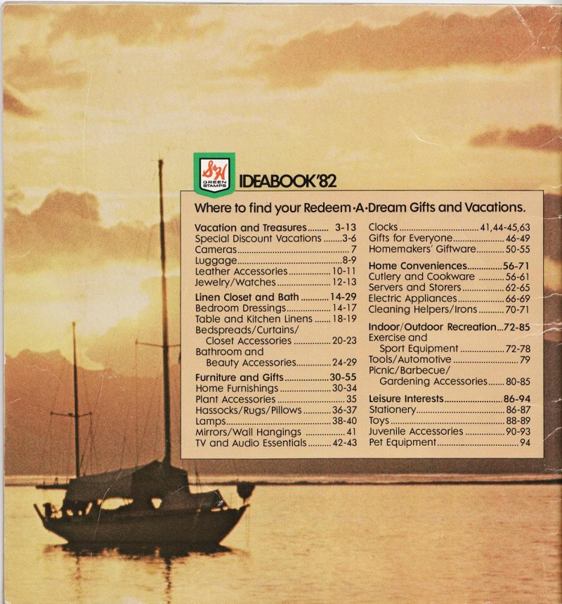S&H Green Stamps Idea Book 1982, Back Cover