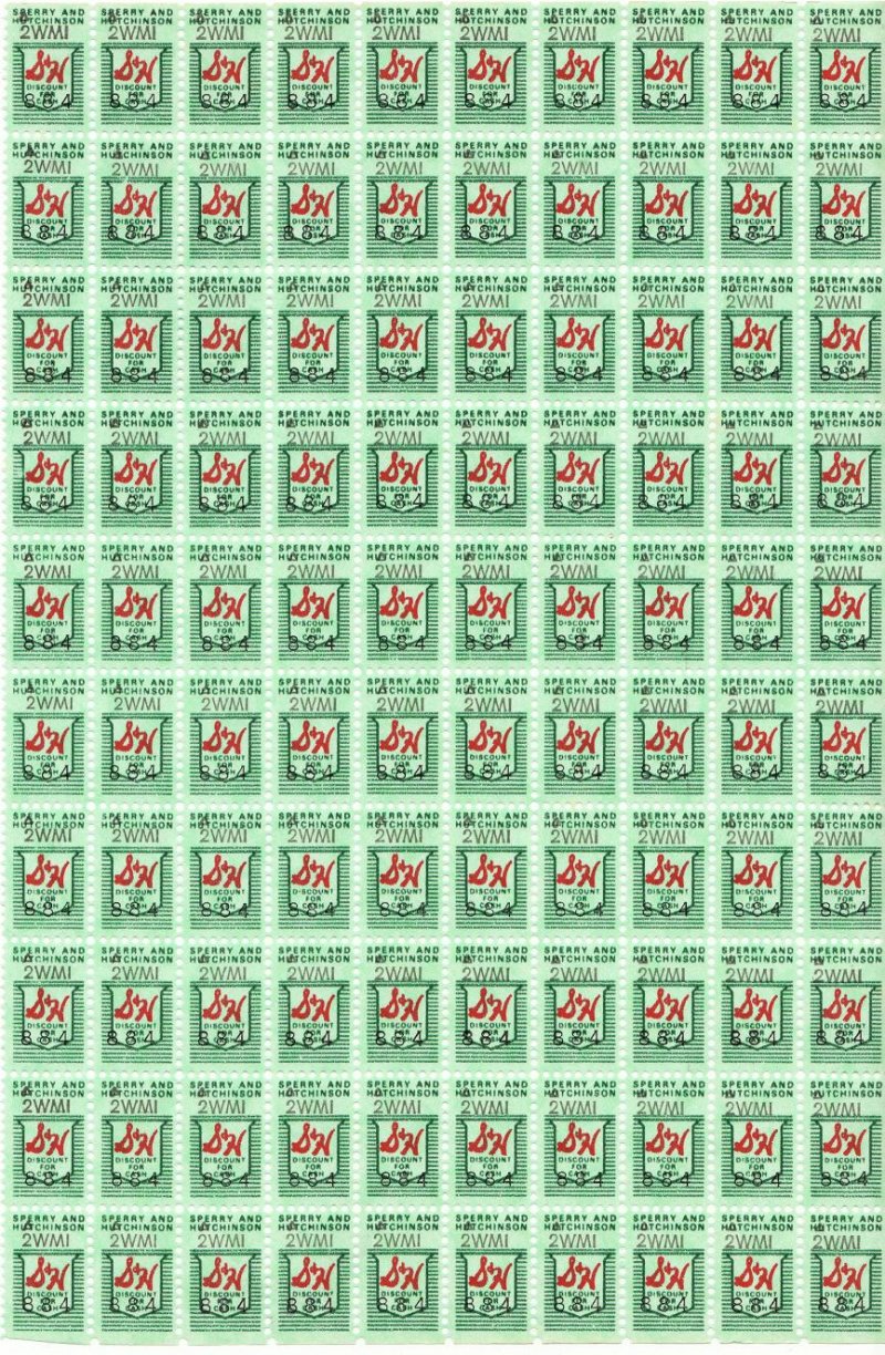 S&H Green Stamps, Series 2WMI, No. 884, Sheet/100, MNH.