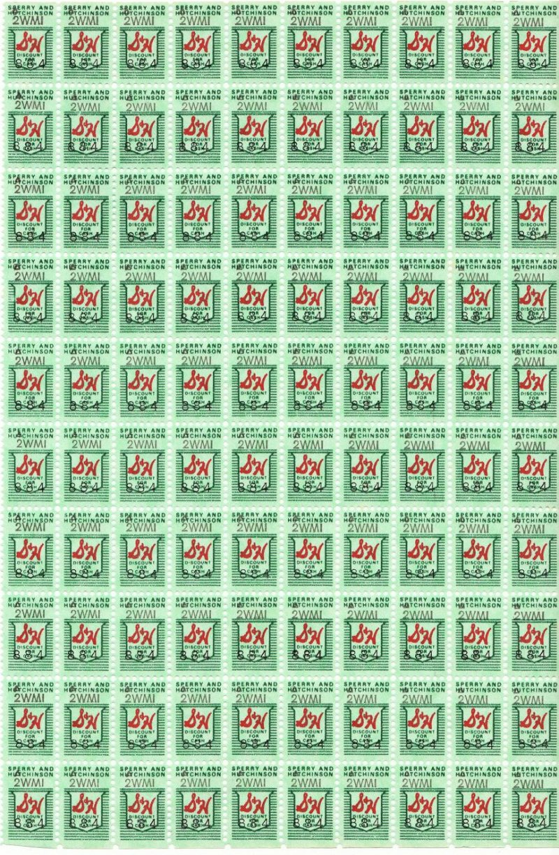 S&H Green Stamps, Series 2WMI, No. 884, Sheet/100, MNH.