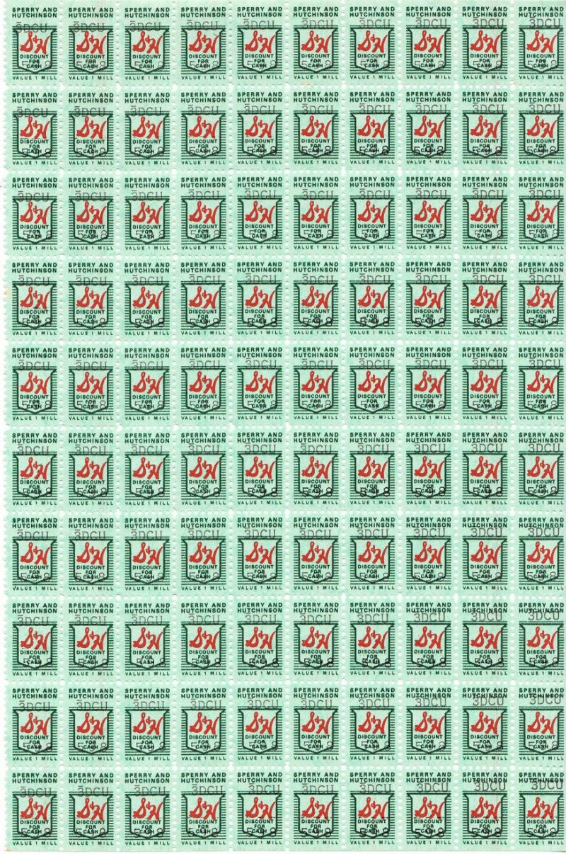 S&H Green Stamps, Series 3DCU, No. 598, Sheet/100, MNH