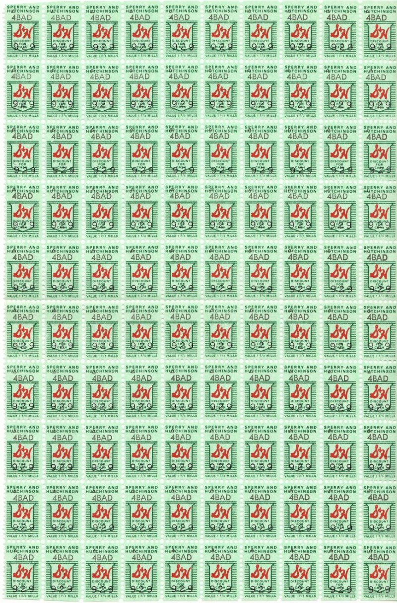S&H Green Stamps, Series 4BAD, No. 929, Sheet/100