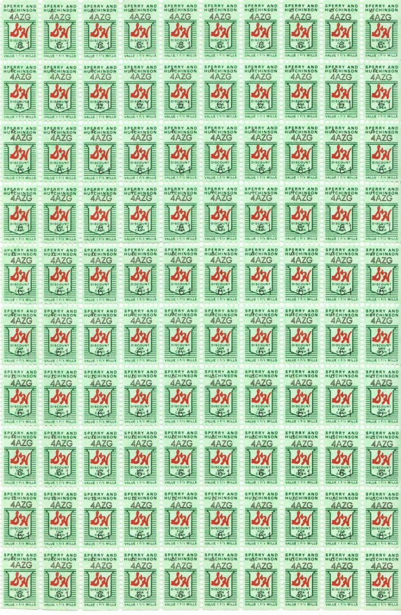 S&H Green Stamps, Series 4AZG, No. 61, Sheet/100, MNH.