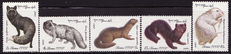 Russia 4838-42, Russia Stamps Fur-Bearing Animals, MNH