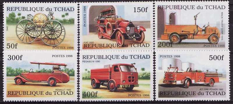Chad 782-88, Fire Trucks Stamps, S/S, MNH
