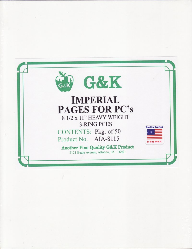 G&K Blank Stamp Album Pages, 50 Pages, Heavy Weight