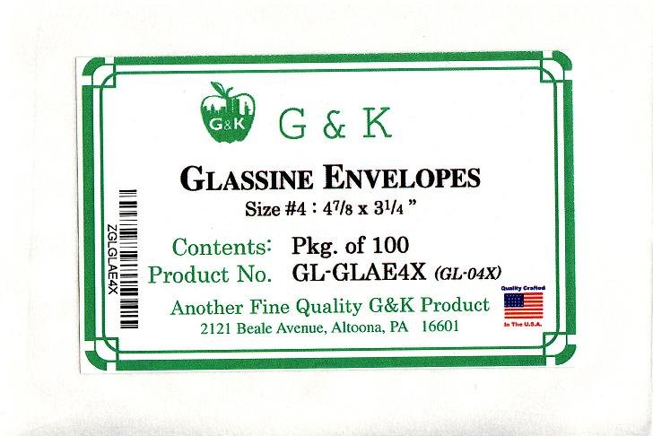  G&K Glassline Envelopes, #4, 100 Envelopes