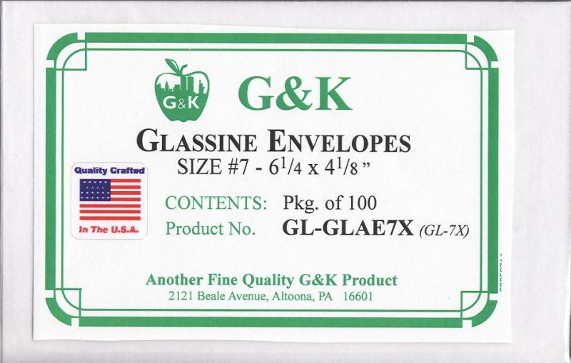  G&K Glassline Envelopes, #7, 100 Envelopes