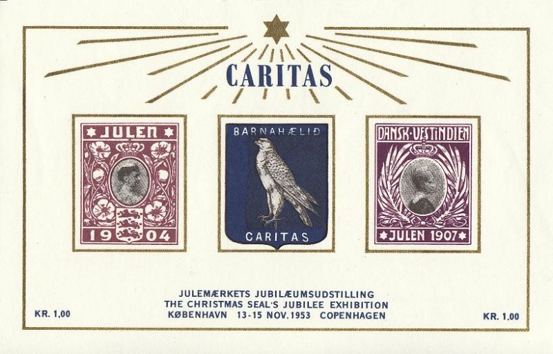 Denmark 52, 1953 Denmark TB Charity Seals, Caritas Souvenir Sheet