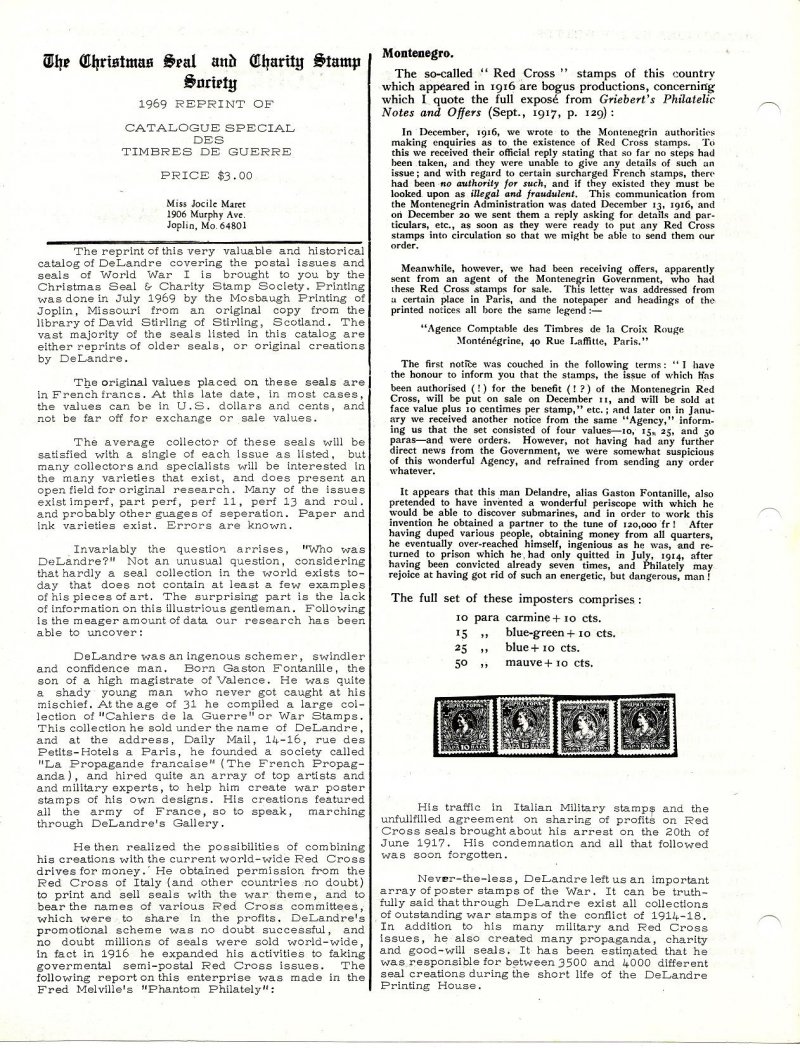 Delandre Catalog, Society Des Timbres de Guerra, 1914/1918