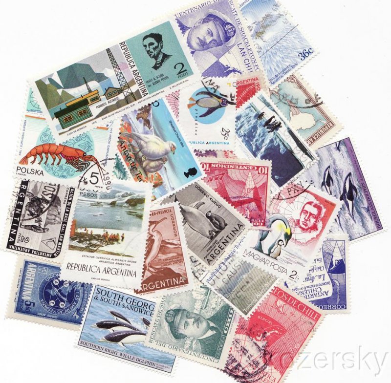 Antarctica Stamp Packet, 100 different stamps from Antarctica