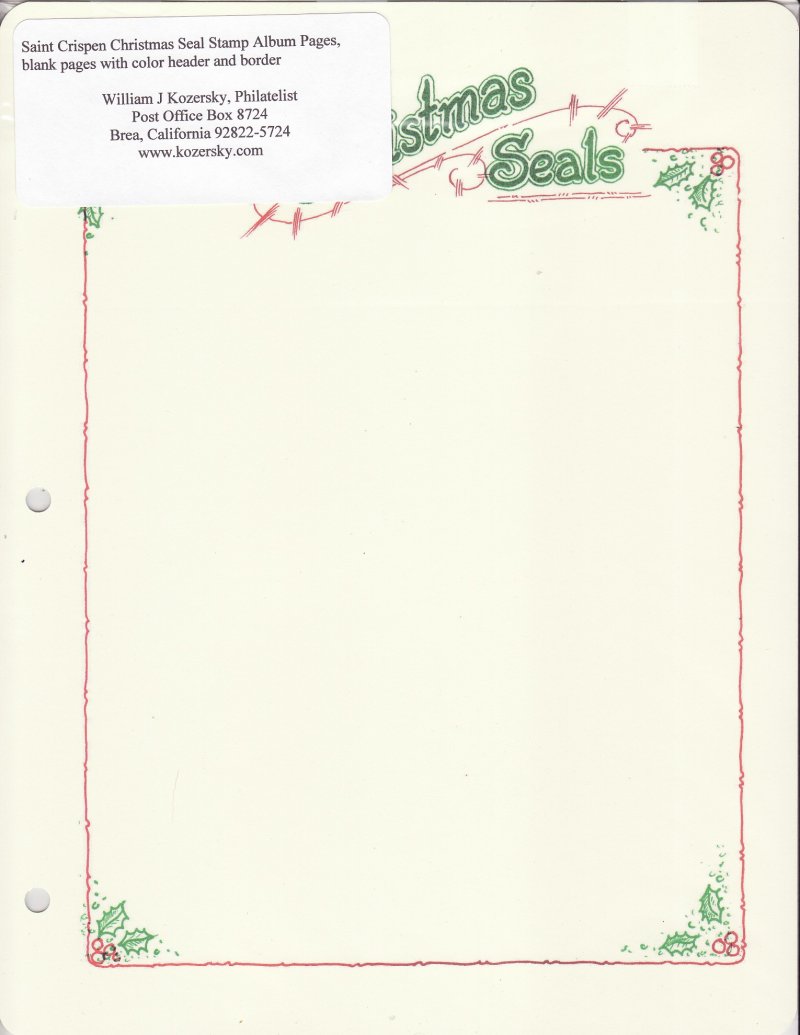      Christmas Seal Stamp Album Pages, blank pages with color heading and border