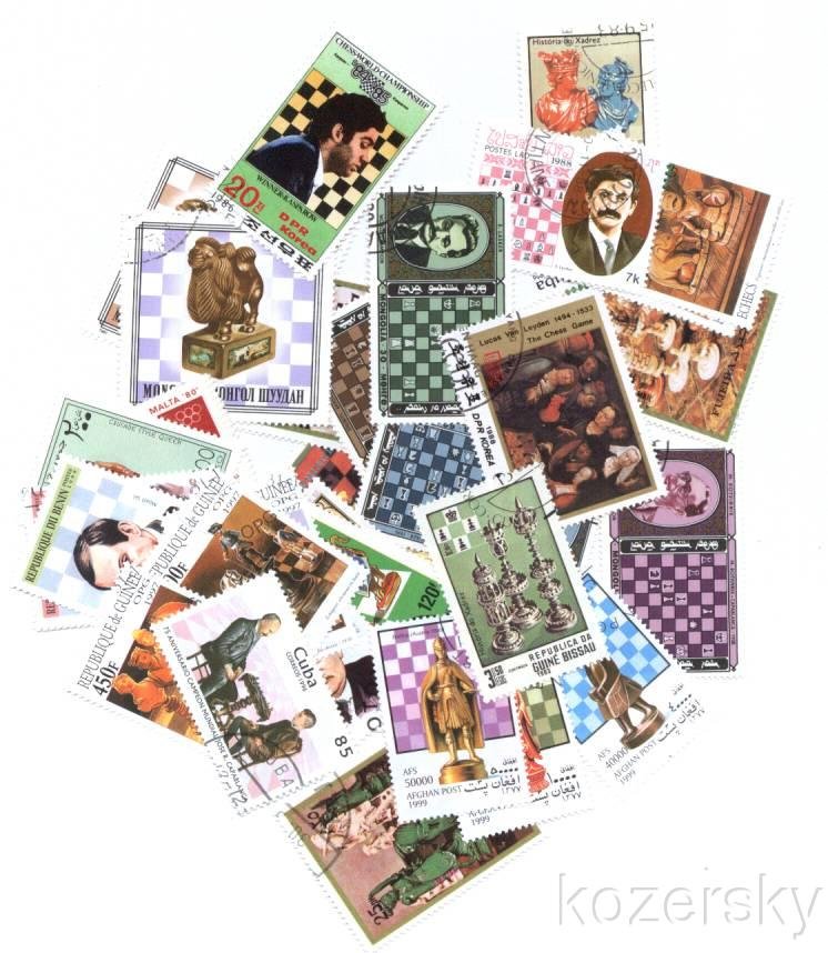 Chess on Stamps, Topical Stamp Packet, 100 different chess stamps