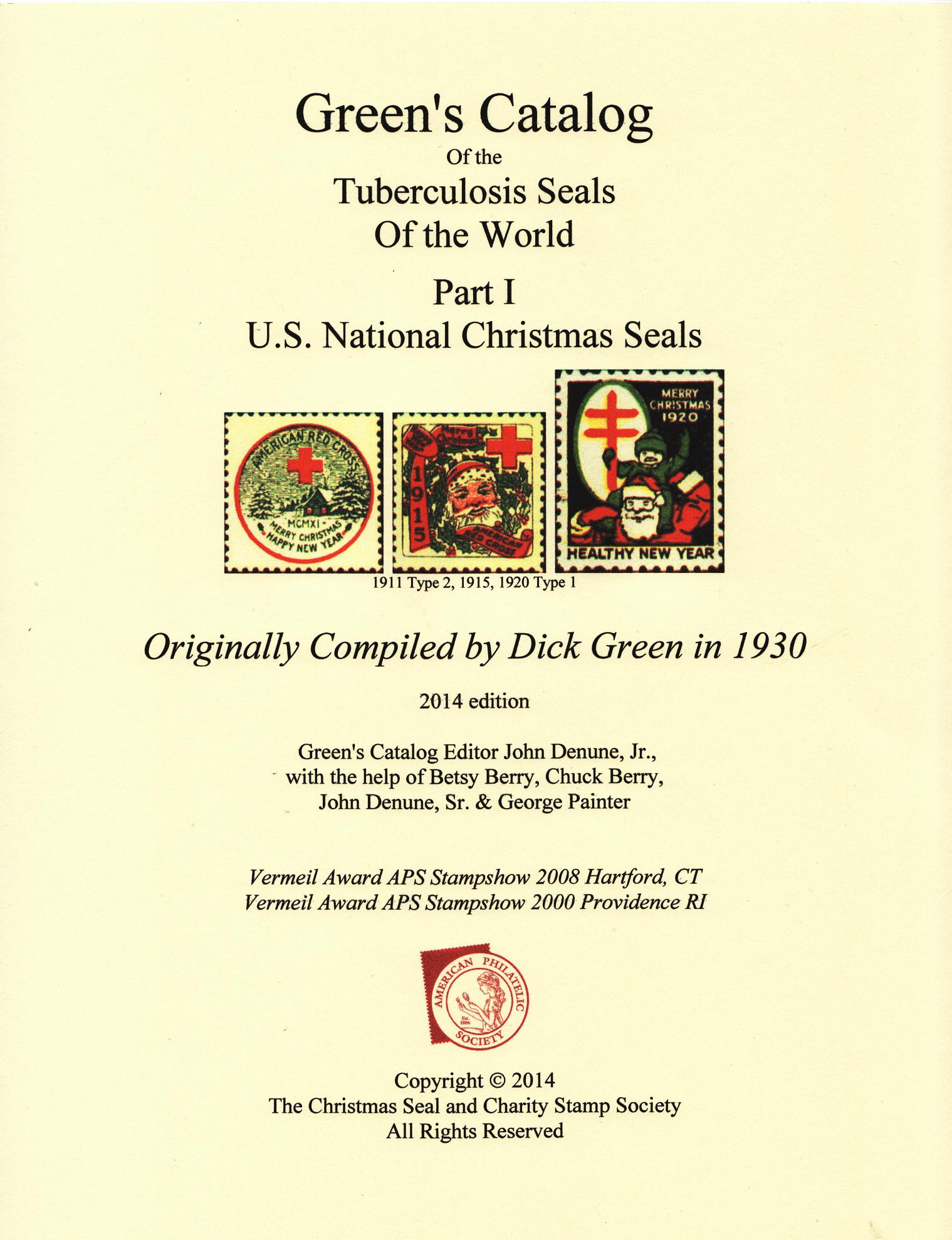  Green's Catalog, TB Seals, Part 1, U.S. National Christmas Seals, 2014 ed.