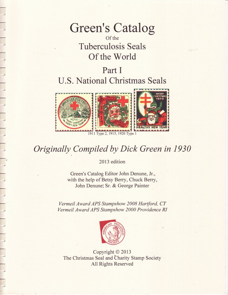  Green's Catalog, TB Seals, Part 1, U.S. National Christmas Seals, 2013 ed.