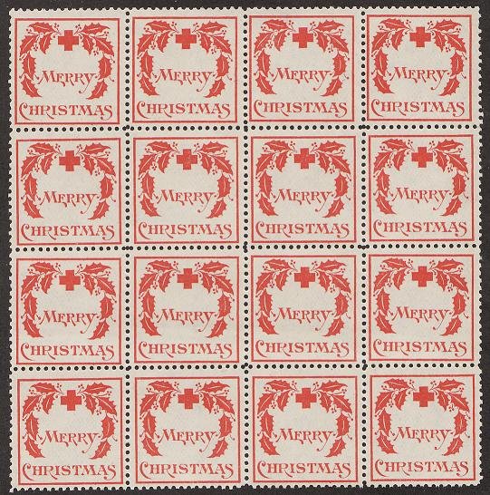1907-1.2, WX1, 1907 U.S. Red Cross Christmas Seals Block, Type 1.2, thin paper 