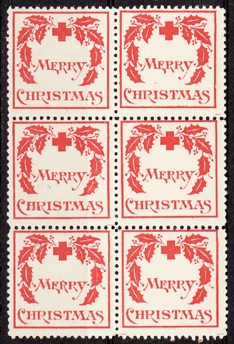   1907-1, WX1, 1907 U.S. Red Cross Christmas Seals Block, Type 1