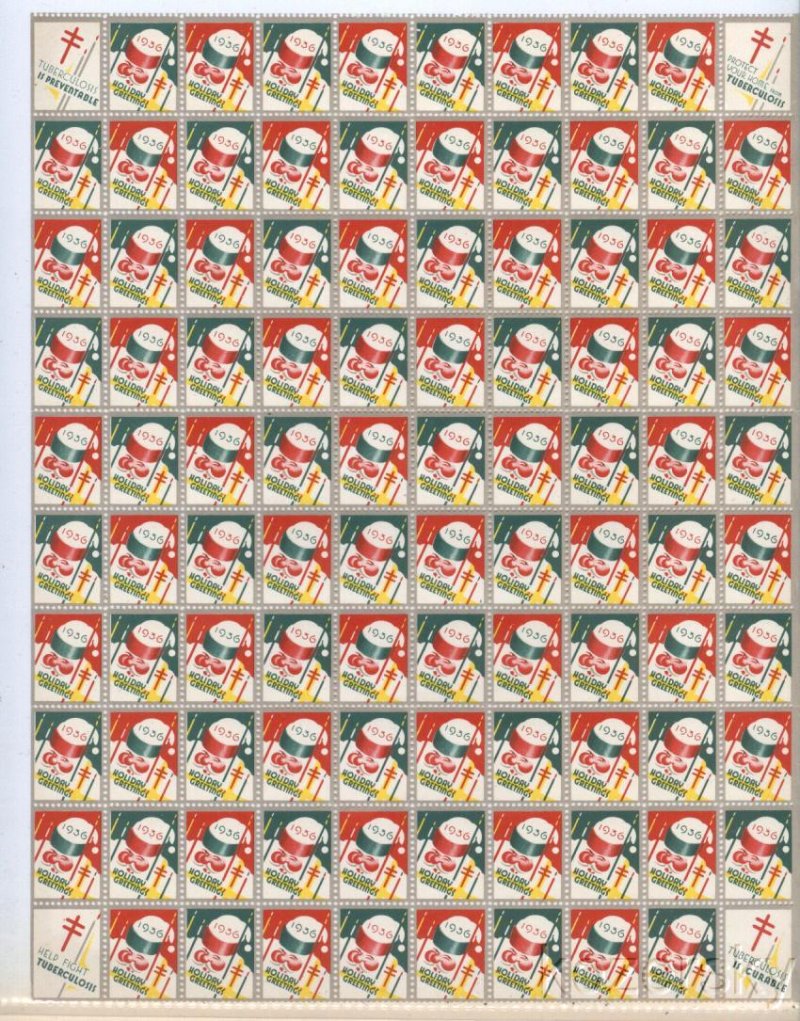  1936-3xA, WX81, 1936 U.S. National Christmas Seals Sheet, pm D