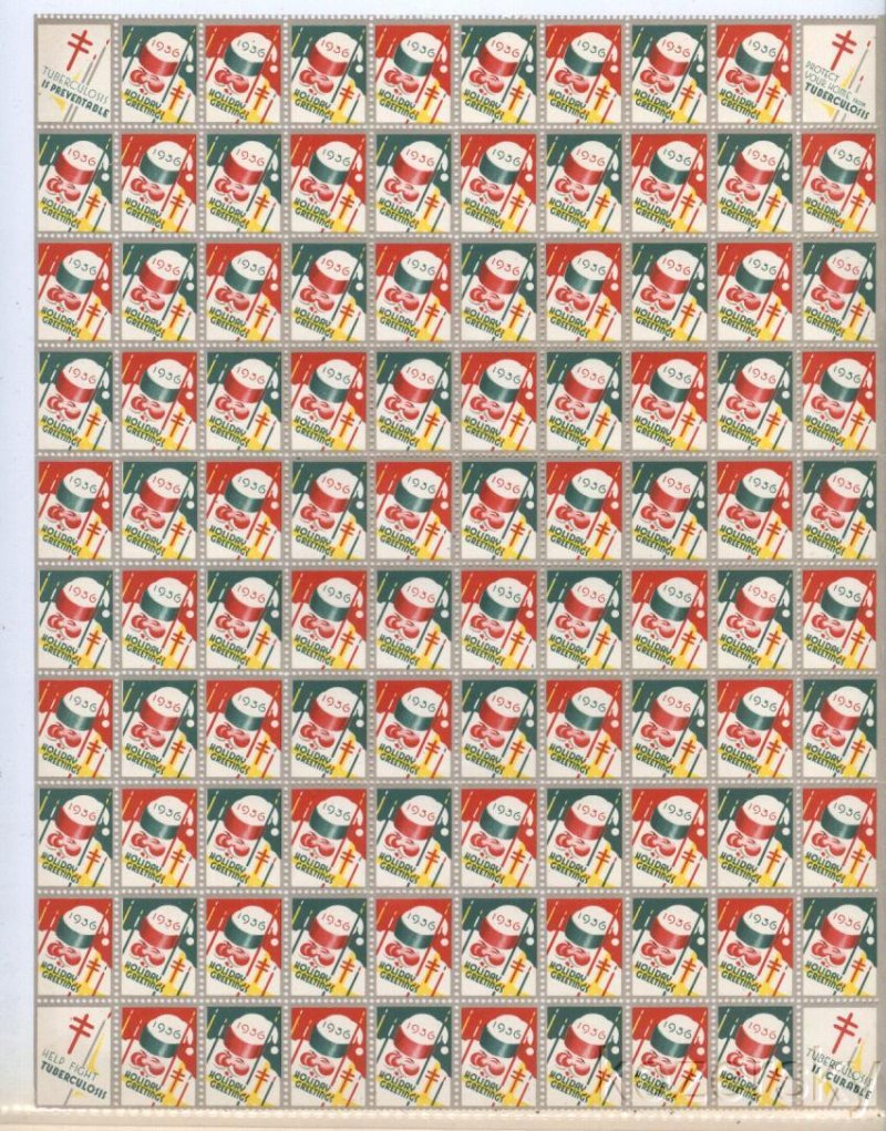  1936-1x, WX80, 1936 U.S. National Christmas Seals Sheet, pm E