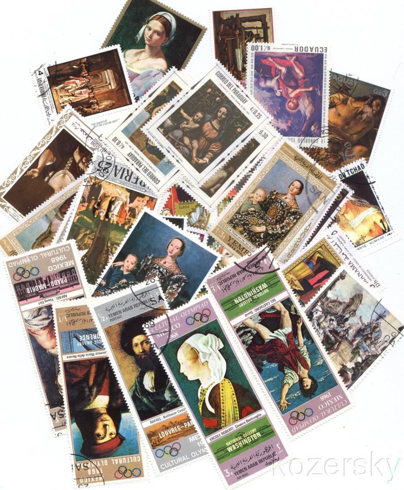 Italian Paintings on Stamps, Topical Stamp Packet,  50 different stamps