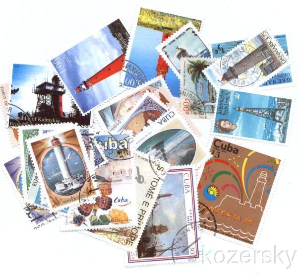 Lighthouses on Stamps, Topical Stamp Packet, 25 different lighthouse stamps