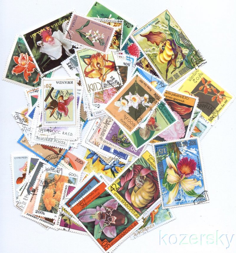 Orchids on Stamps, Topical Stamp Packet, 100 different stamps 