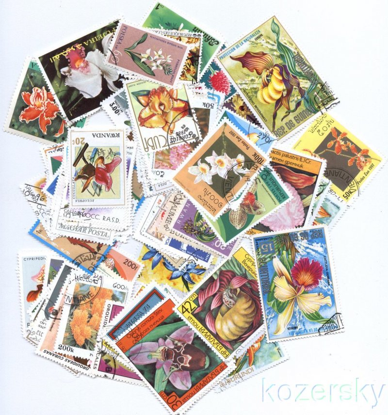 Orchids on Stamps, Topical Stamp Packet, 200 different stamps