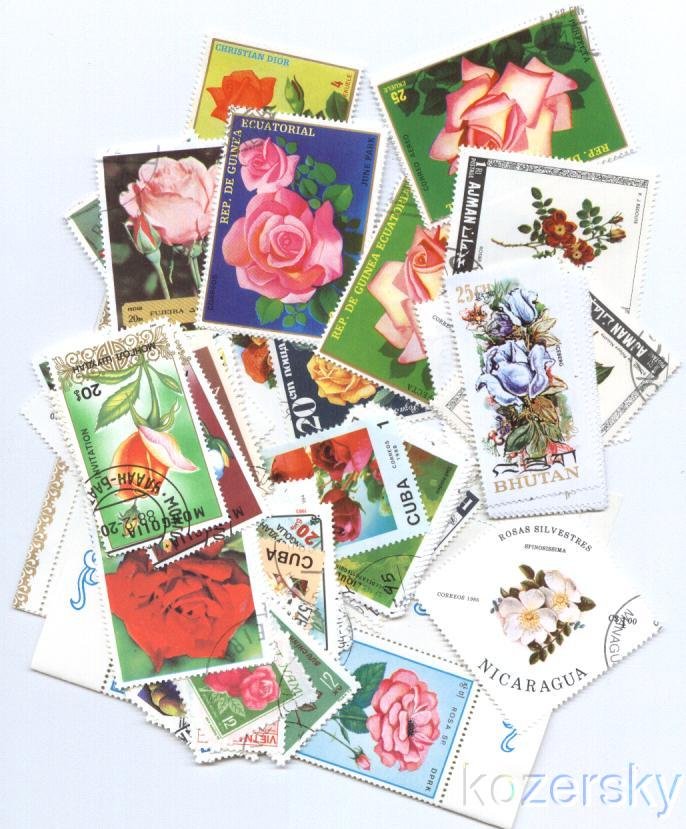 Roses on Stamps, Topical Stamp Packet, 200 different stamps