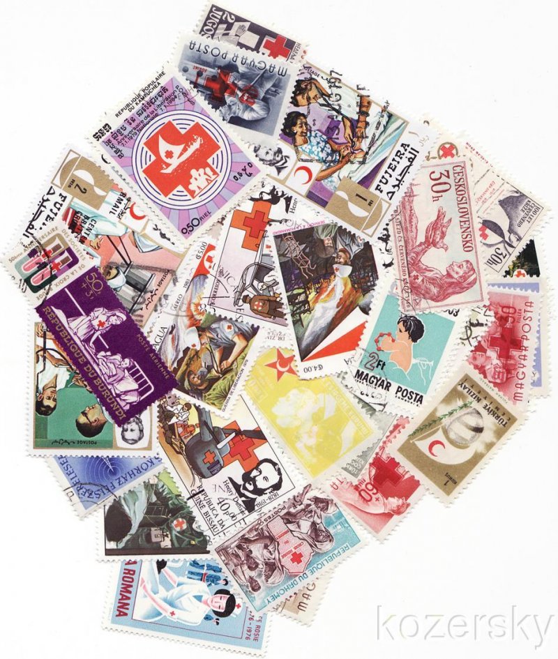 Red Cross on Stamps, Topical Stamp Packet,  25 different Stamps