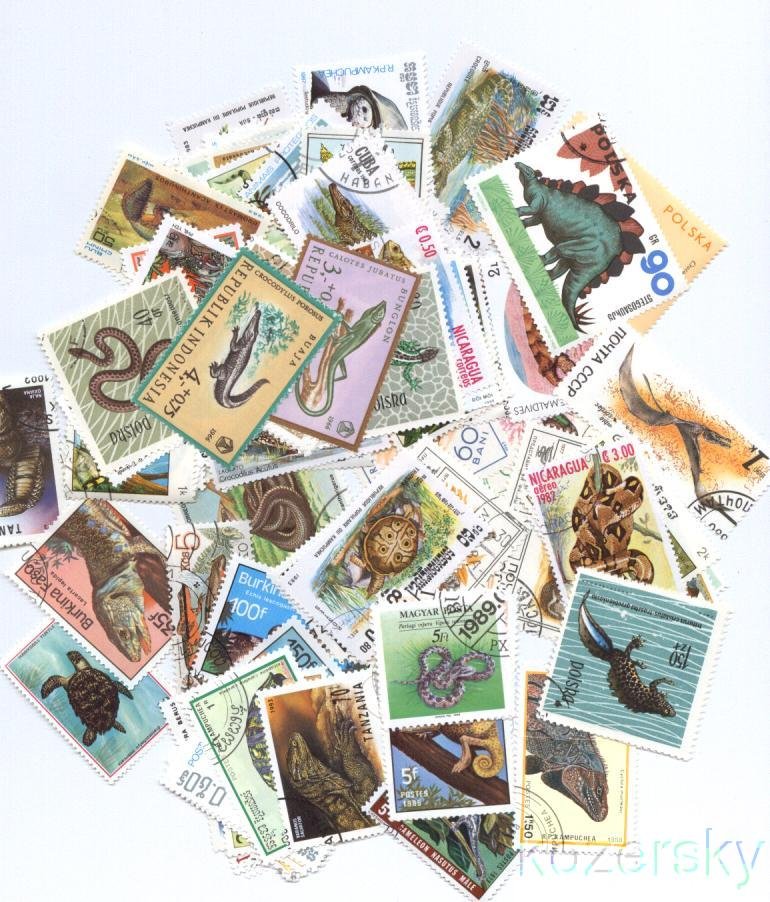 Reptiles on Stamps, Topical Stamp Packet, 100 different stamps