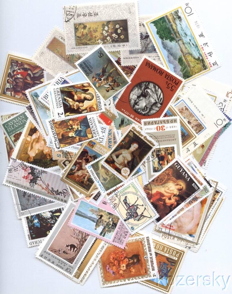 Paintings on Stamps, Topical Stamp Packet,  100 different stamps