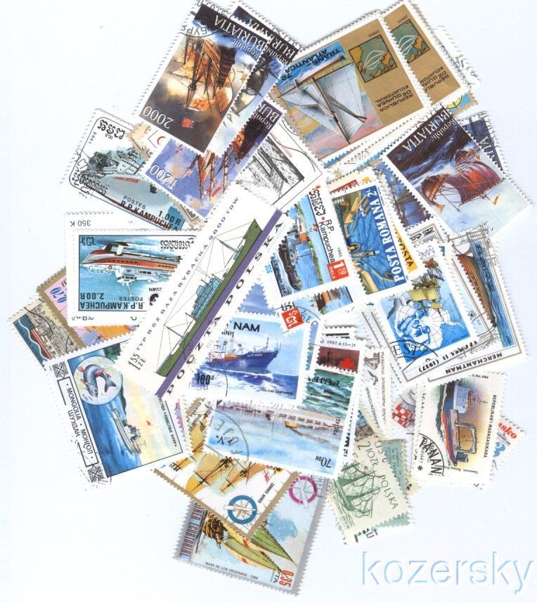 Ships on Stamps, Topical Stamp Packet,   50 different stamps