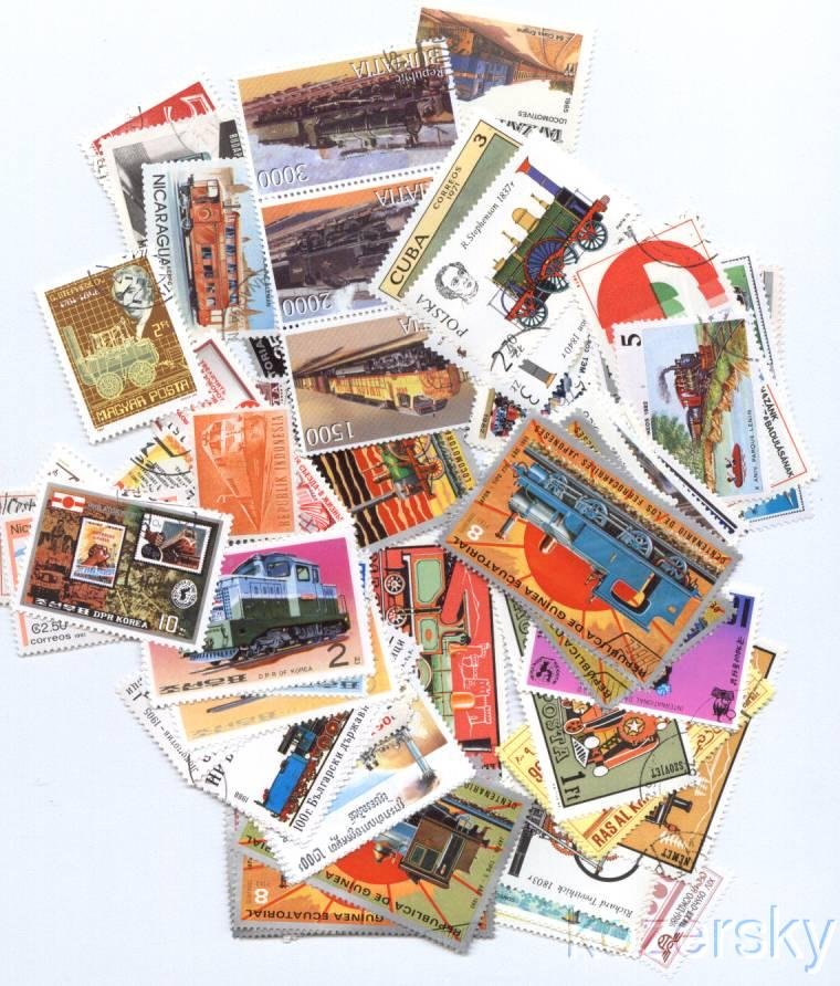 Trains on Stamps, Topical Stamp Packet, 100 different stamps