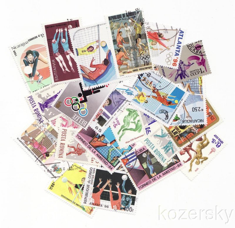 Volleyball on Stamps, Topical Stamp Packet, 25 different stamps