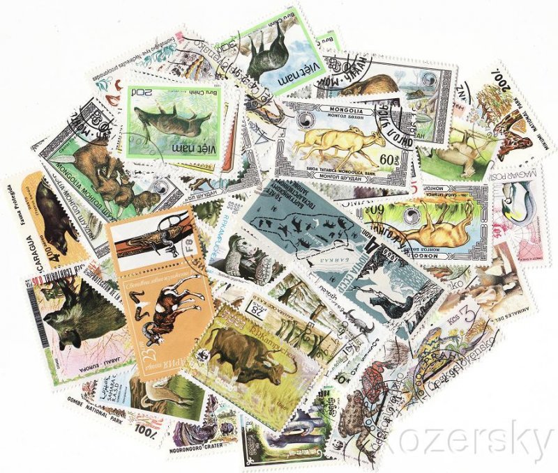 Wild Animals on Stamps, Topical Stamp Packet,  75 different stamps