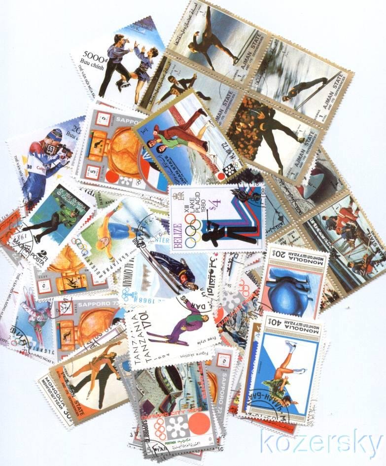 Winter Sports on Stamps, Topical Stamp Packet,  100 different stamps