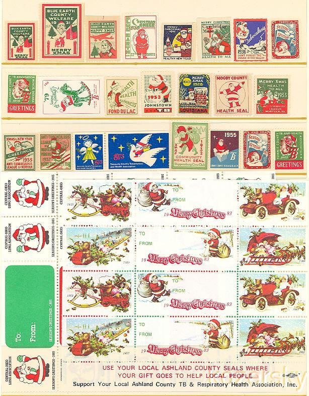Santa Christmas Charity Seal Topical Packet, 24 different Santa Christmas Seals