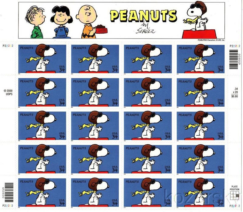 U.S. 3507, Peanuts Comic Strip, Sheet/20, Mint