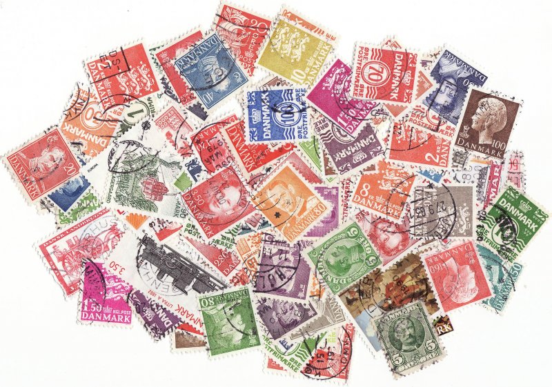  Denmark Stamp Packet,  100 different stamps from Denmark