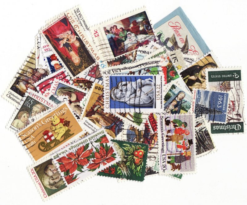 U.S. Christmas on Stamps, Topical Stamp Packet,  50 different stamps