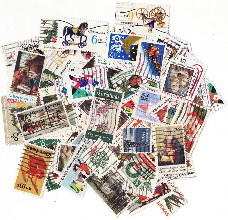 U.S. Christmas on Stamps, Topical Stamp Packet, 100 different stamps