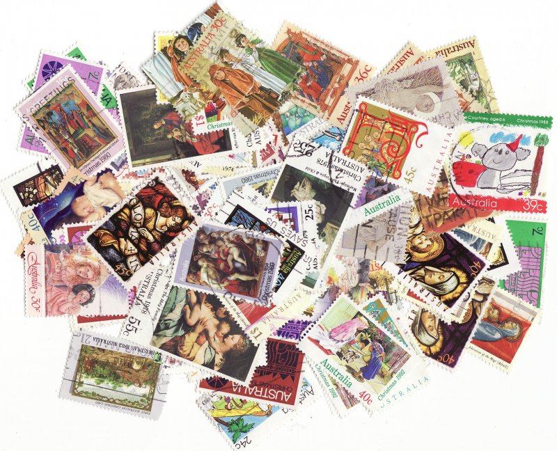 Australia Christmas on Stamps, Topical Stamp Packet, 100 different stamps