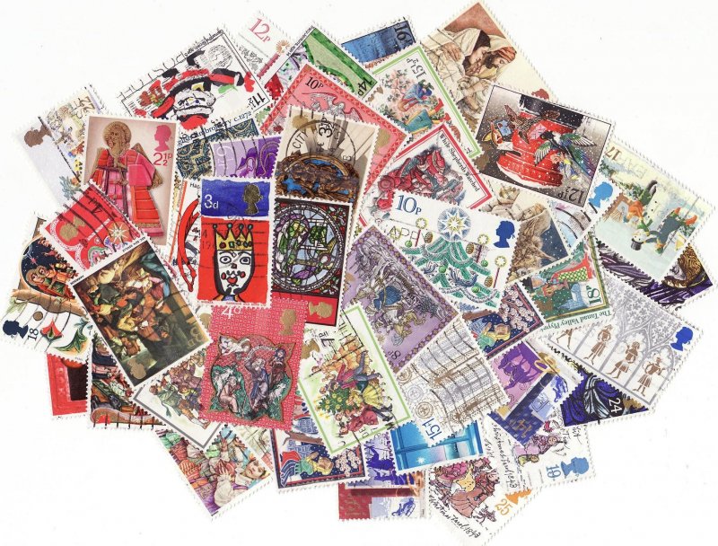 Great Britain Christmas on Stamps, Topical Stamp Packet,  50 different stamps