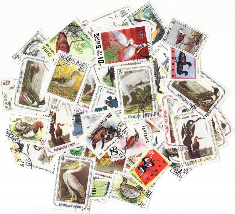  Water Birds on Stamps, Topical Stamp Packet, 100 different stamps
