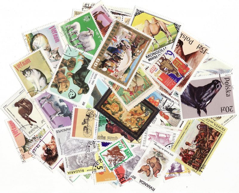   Domestic Animals on Stamps Topical Stamp Packet, 100 different stamps